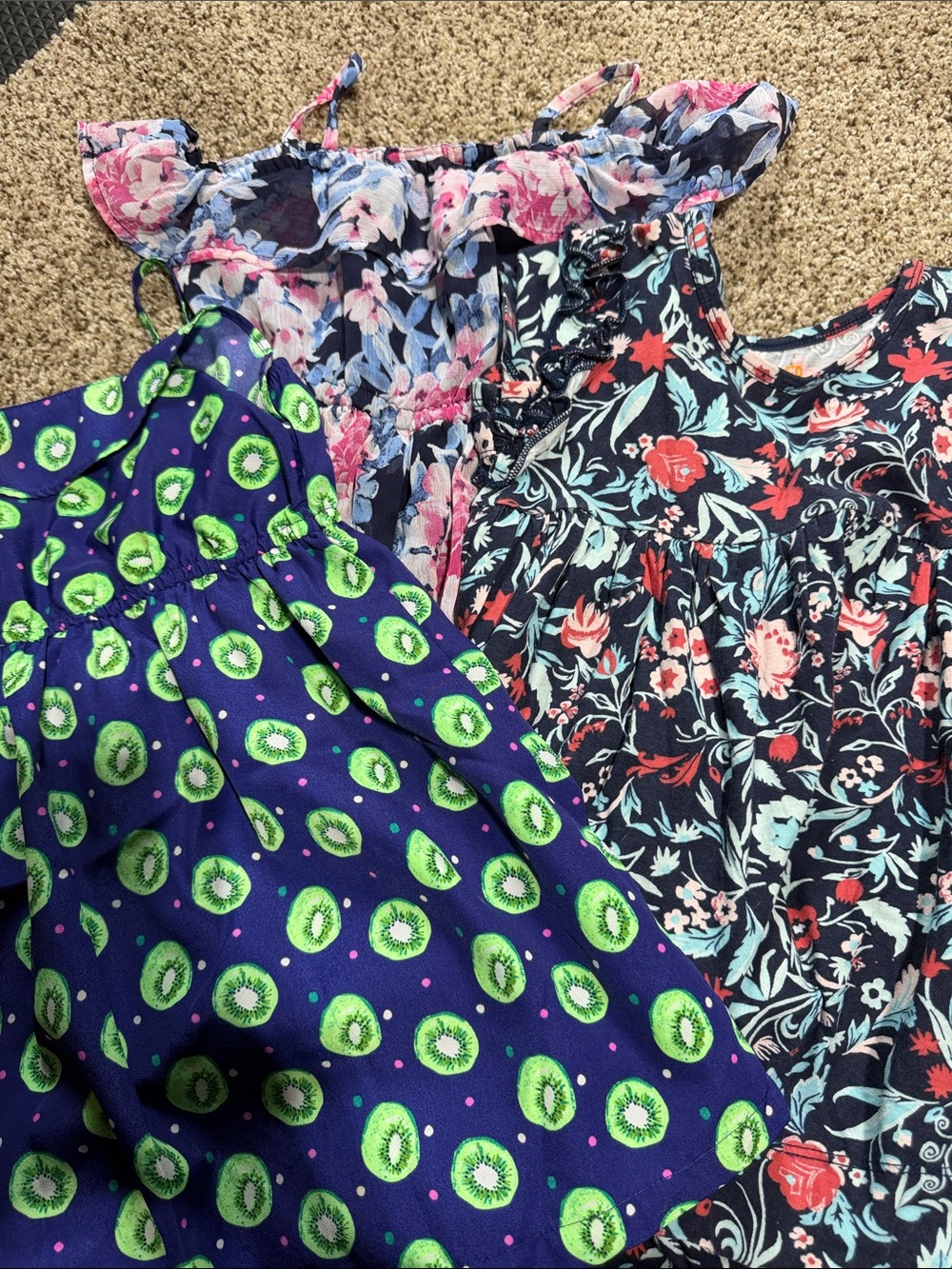 3 Dresses!Gymboree Navy Flower Dress 4t, Harper Canyon Blue Dress 4, Kiwi Dress